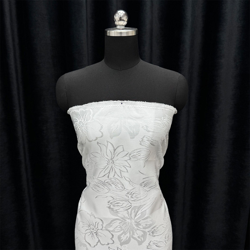 GCW-55012 Off-White Line Art Mixed Floral Jacquard Satin Fabric | 143cm Width